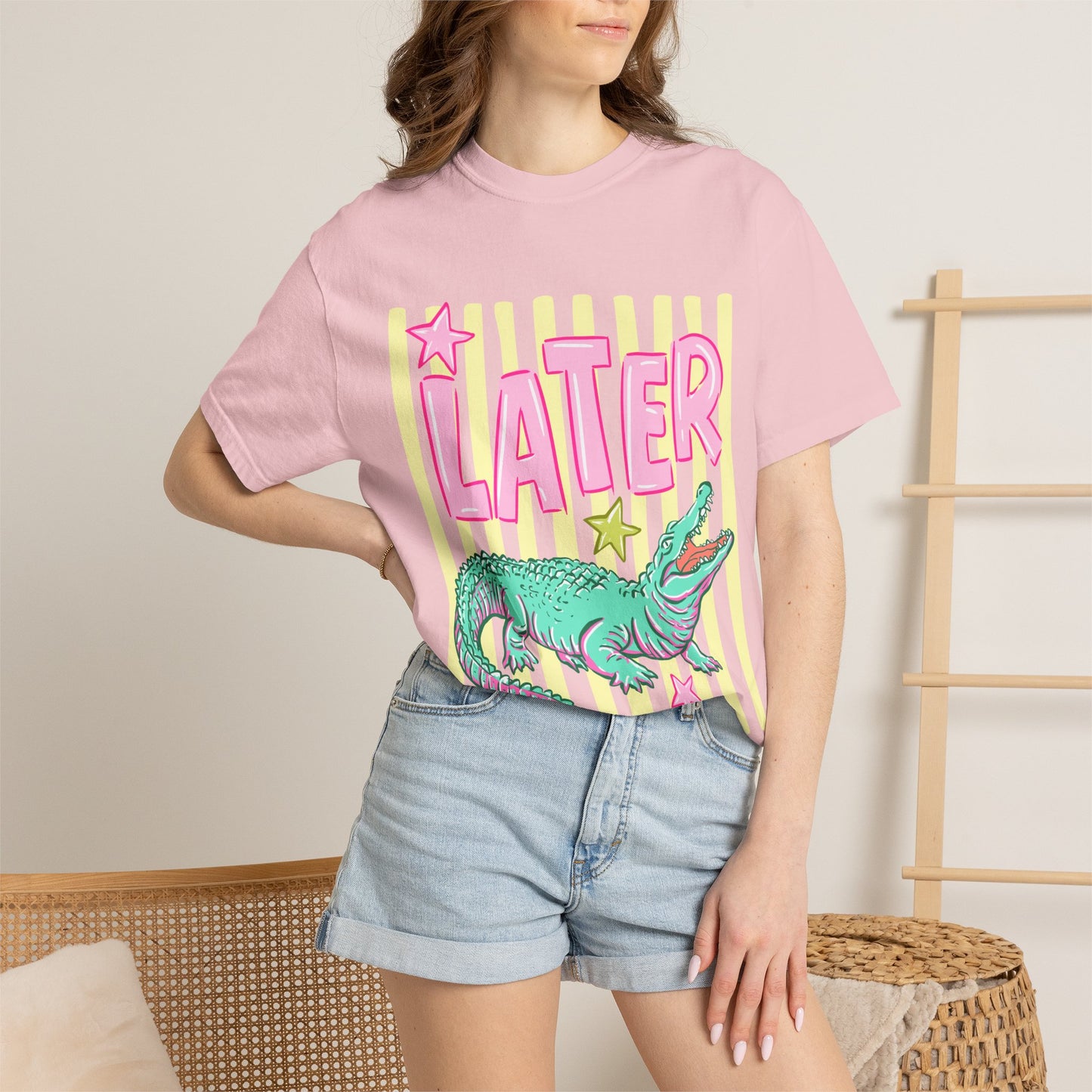 Later/After While T‑Shirt — Retro Neon Alligator Graphic Tee