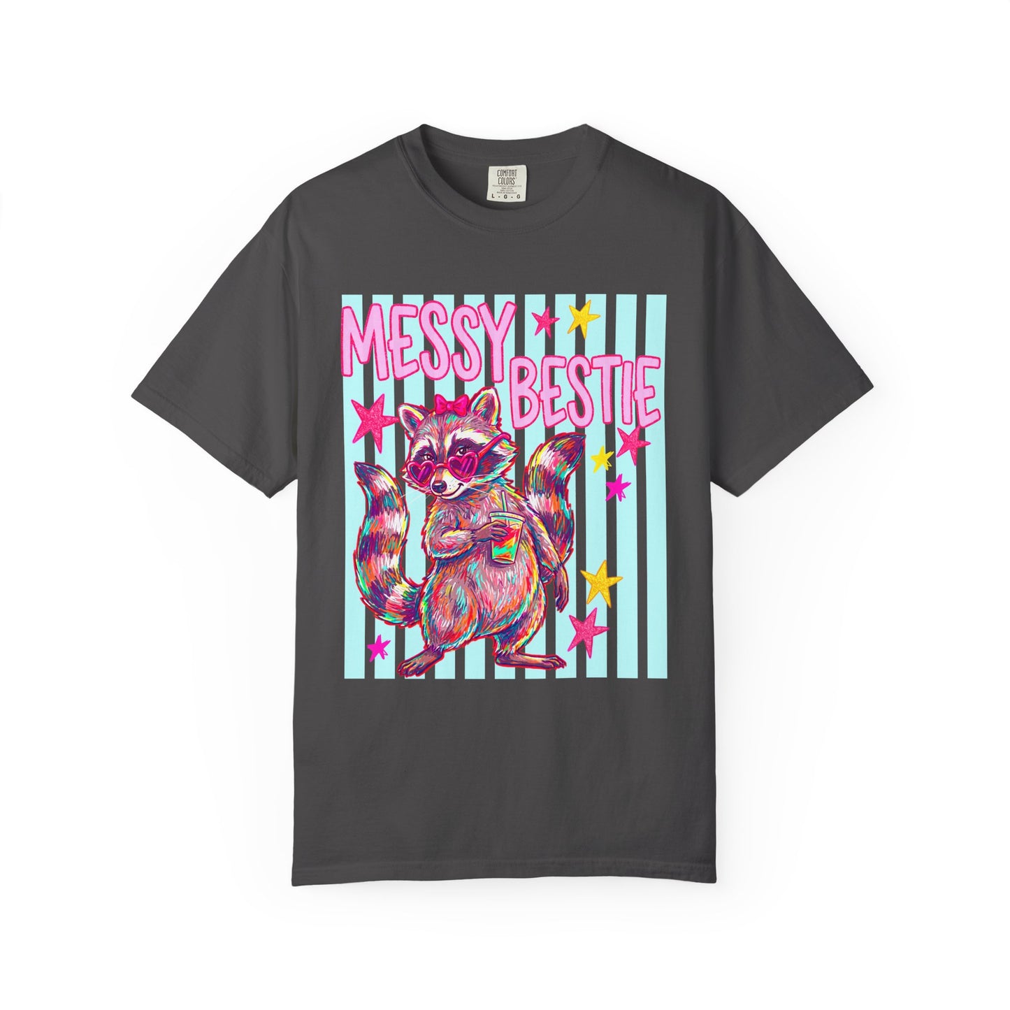 Messy Bestie Raccoon T-Shirt — Cute Colorful Graphic Tee for Friends & Gifts