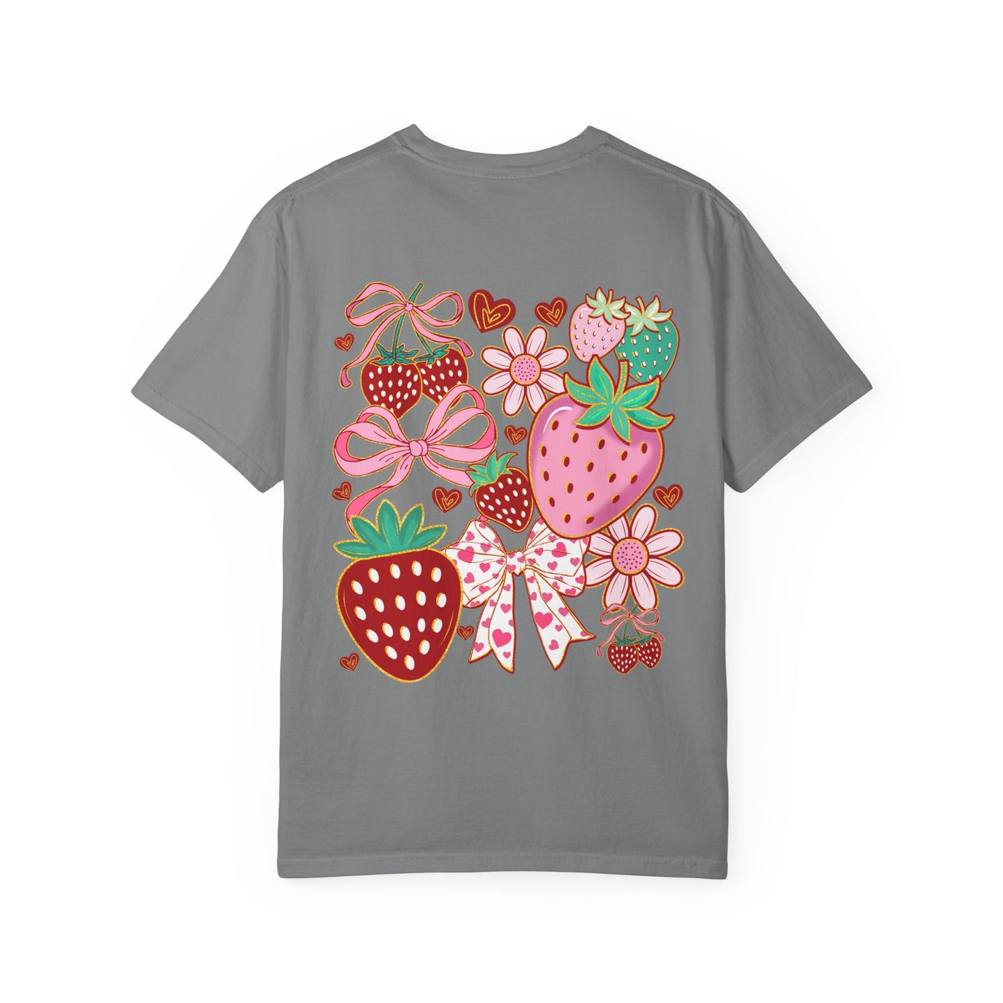 Strawberry Patch Graphic T-Shirt — Cute Ribbon & Flower Fruit Tee