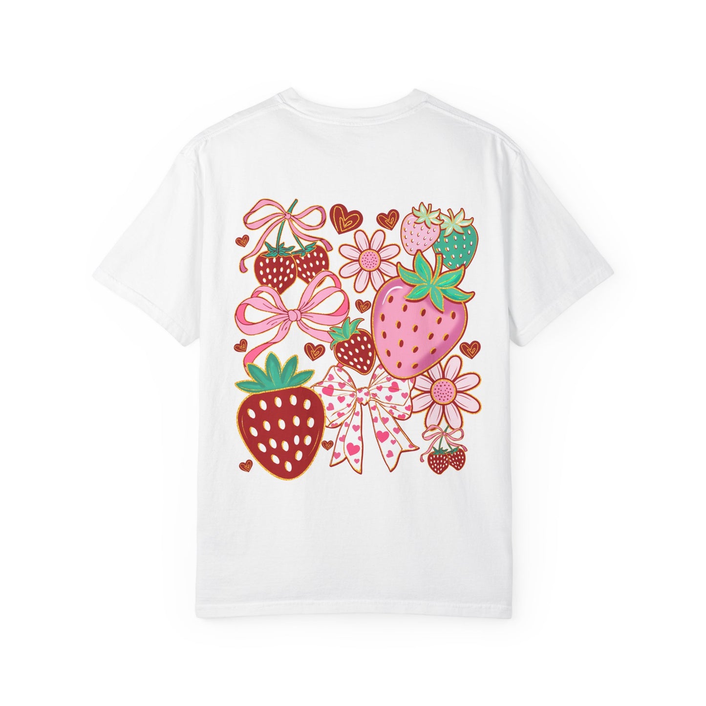 Strawberry Patch Graphic T-Shirt — Cute Ribbon & Flower Fruit Tee