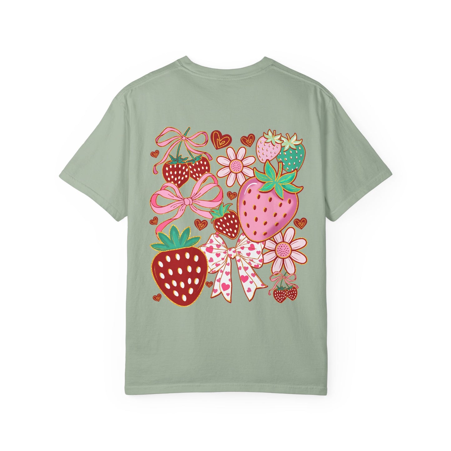 Strawberry Patch Graphic T-Shirt — Cute Ribbon & Flower Fruit Tee