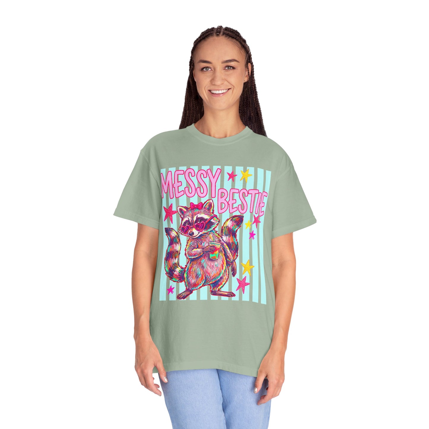 Messy Bestie Raccoon T-Shirt — Cute Colorful Graphic Tee for Friends & Gifts