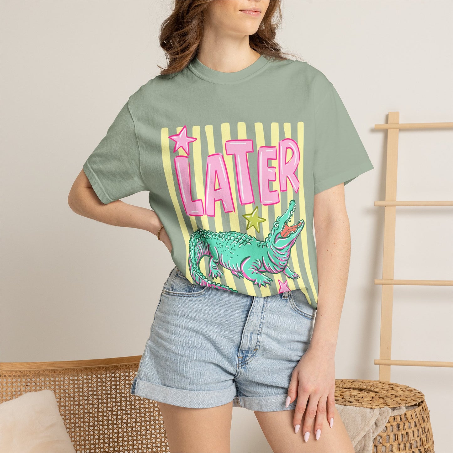 Later/After While T‑Shirt — Retro Neon Alligator Graphic Tee