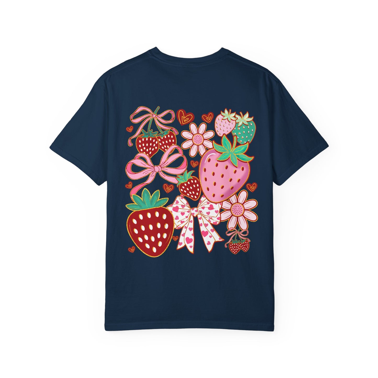 Strawberry Patch Graphic T-Shirt — Cute Ribbon & Flower Fruit Tee