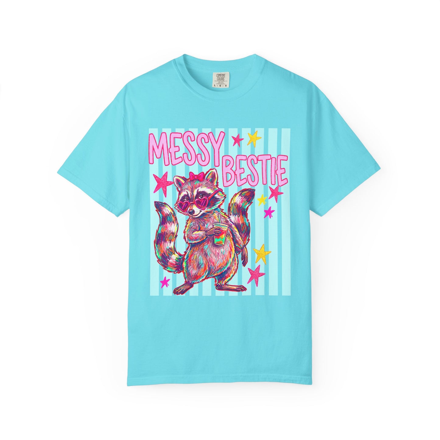Messy Bestie Raccoon T-Shirt — Cute Colorful Graphic Tee for Friends & Gifts