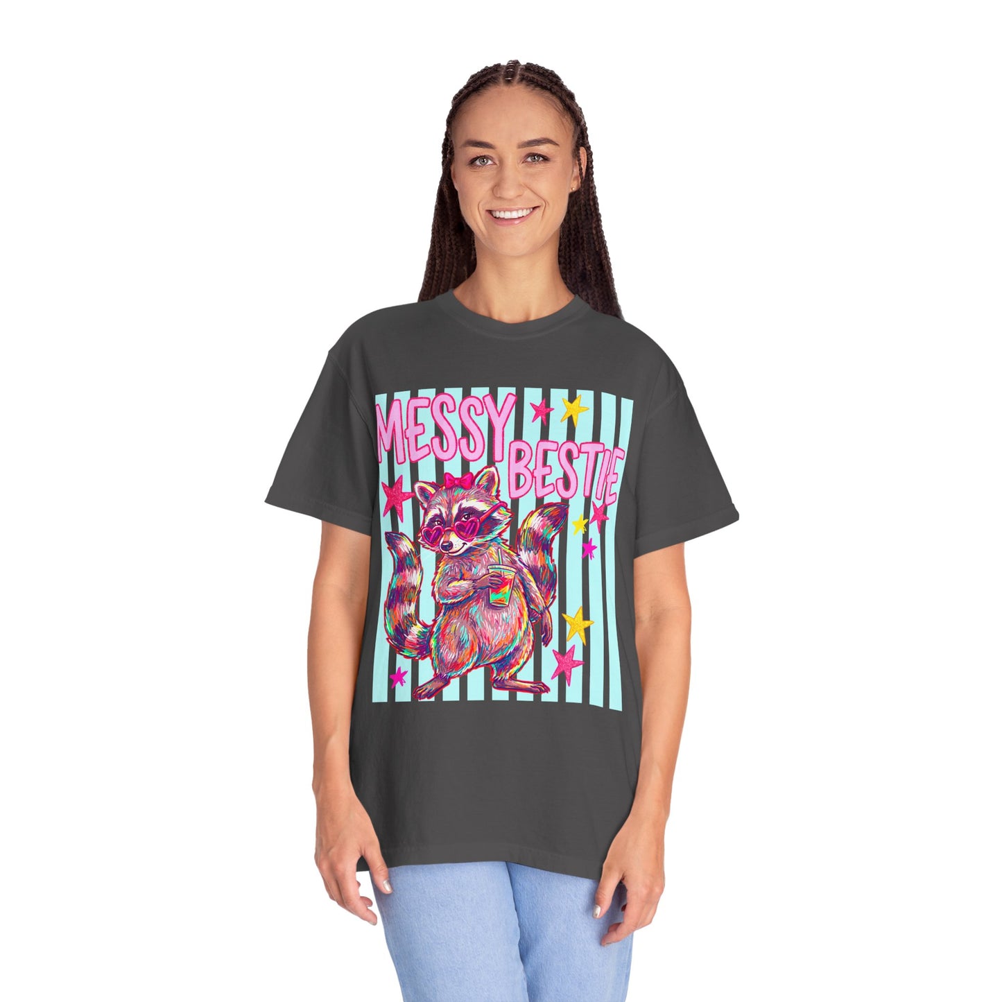 Messy Bestie Raccoon T-Shirt — Cute Colorful Graphic Tee for Friends & Gifts