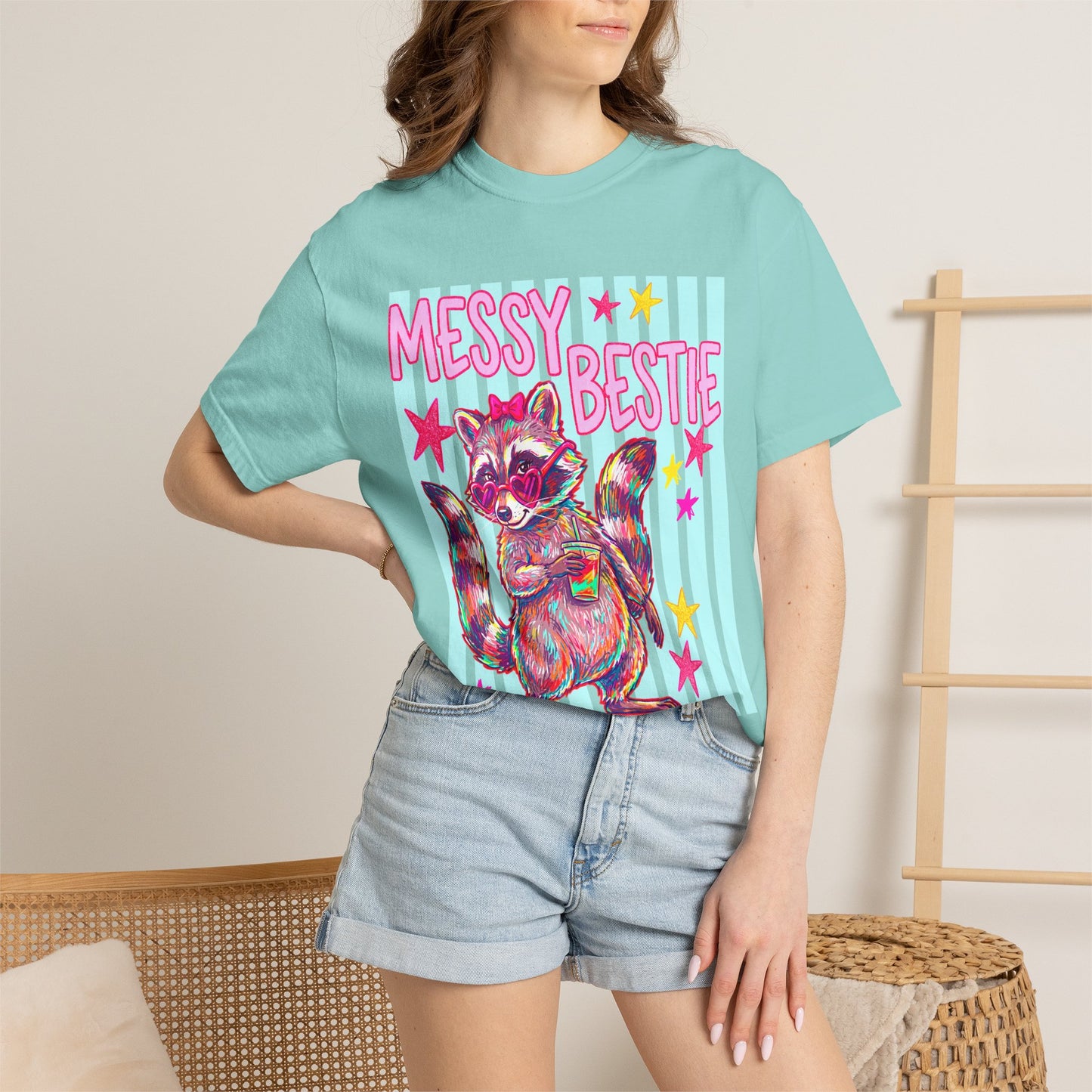 Messy Bestie Raccoon T-Shirt — Cute Colorful Graphic Tee for Friends & Gifts