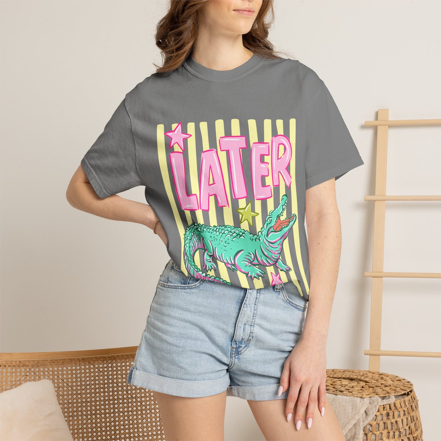 Later/After While T‑Shirt — Retro Neon Alligator Graphic Tee