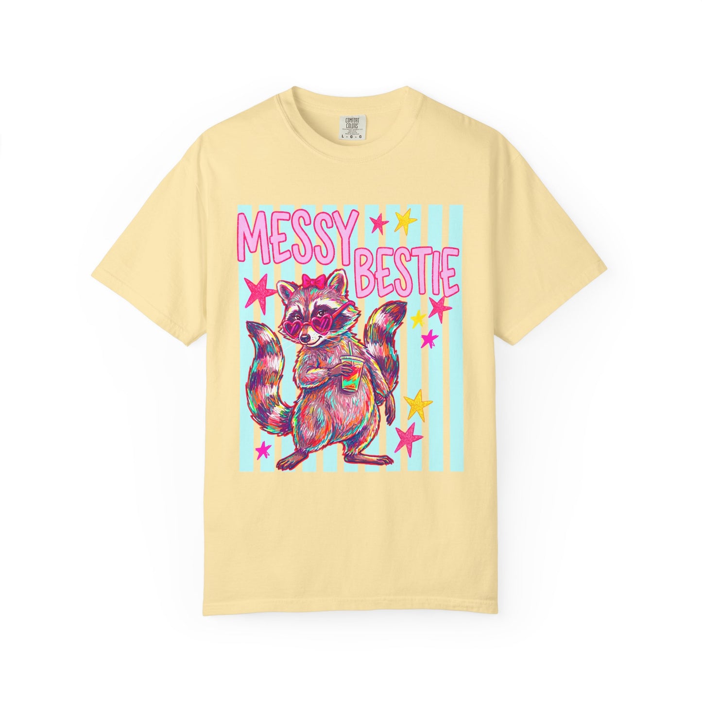 Messy Bestie Raccoon T-Shirt — Cute Colorful Graphic Tee for Friends & Gifts