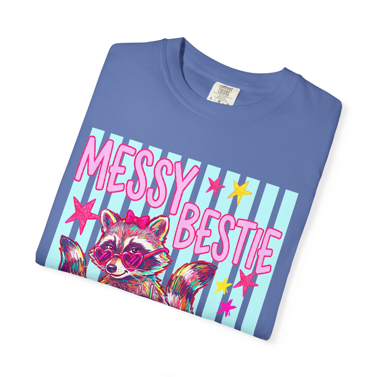 Messy Bestie Raccoon T-Shirt — Cute Colorful Graphic Tee for Friends & Gifts