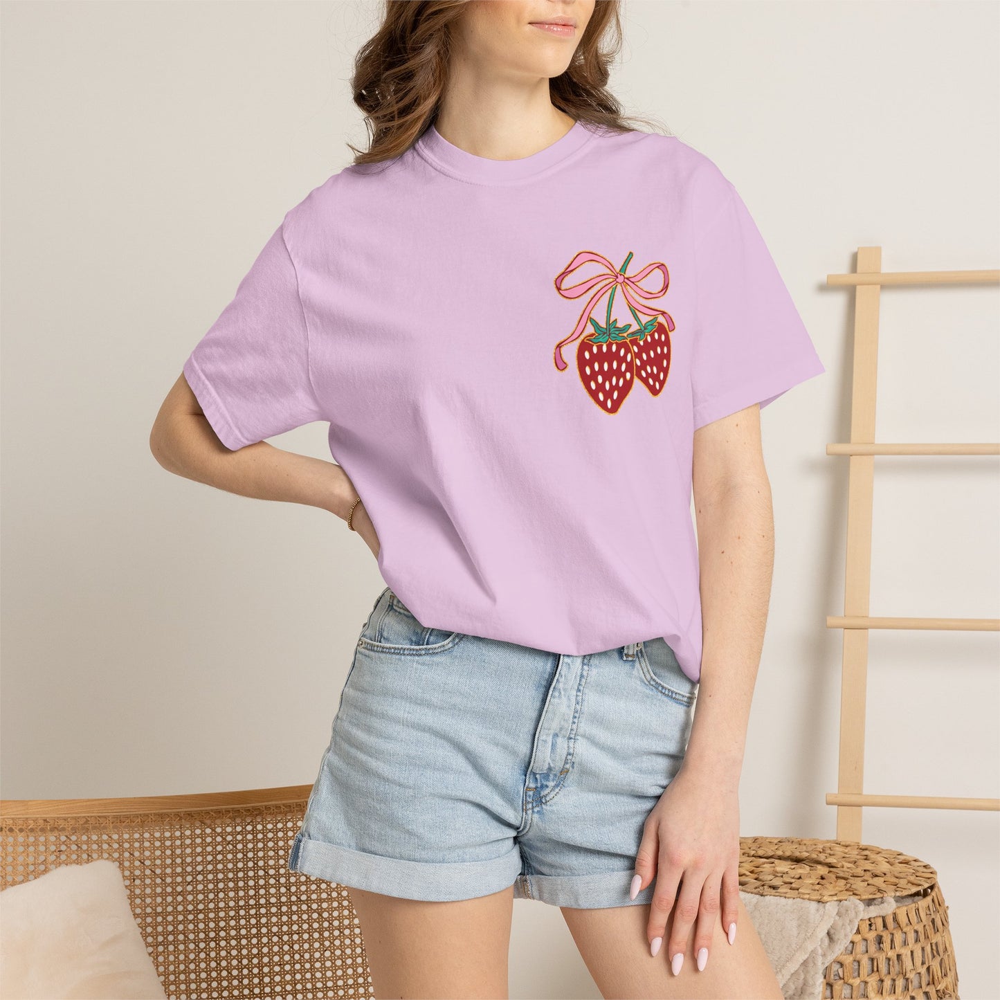 Strawberry Patch Graphic T-Shirt — Cute Ribbon & Flower Fruit Tee