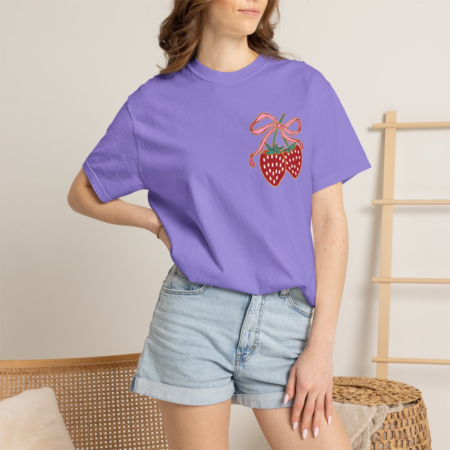 Strawberry Patch Graphic T-Shirt — Cute Ribbon & Flower Fruit Tee