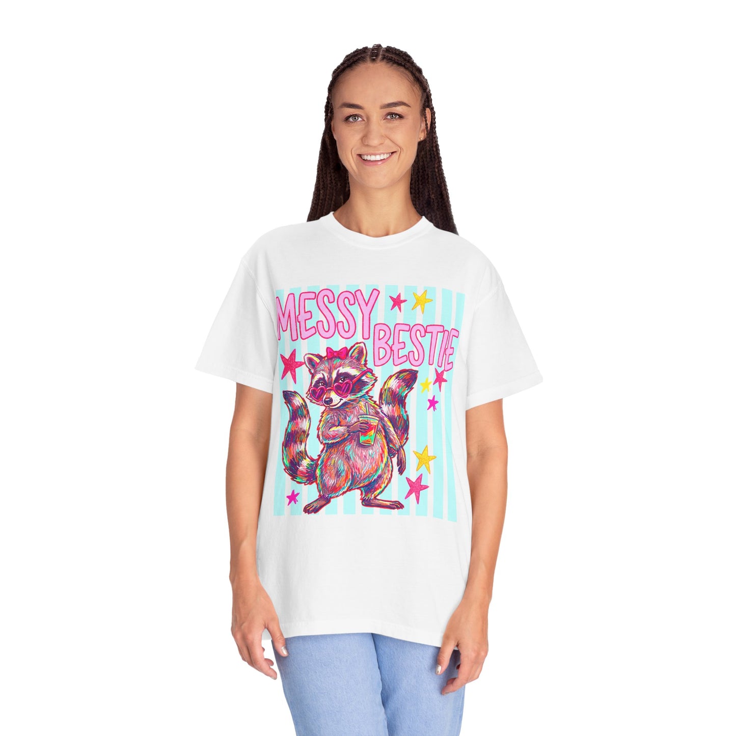 Messy Bestie Raccoon T-Shirt — Cute Colorful Graphic Tee for Friends & Gifts
