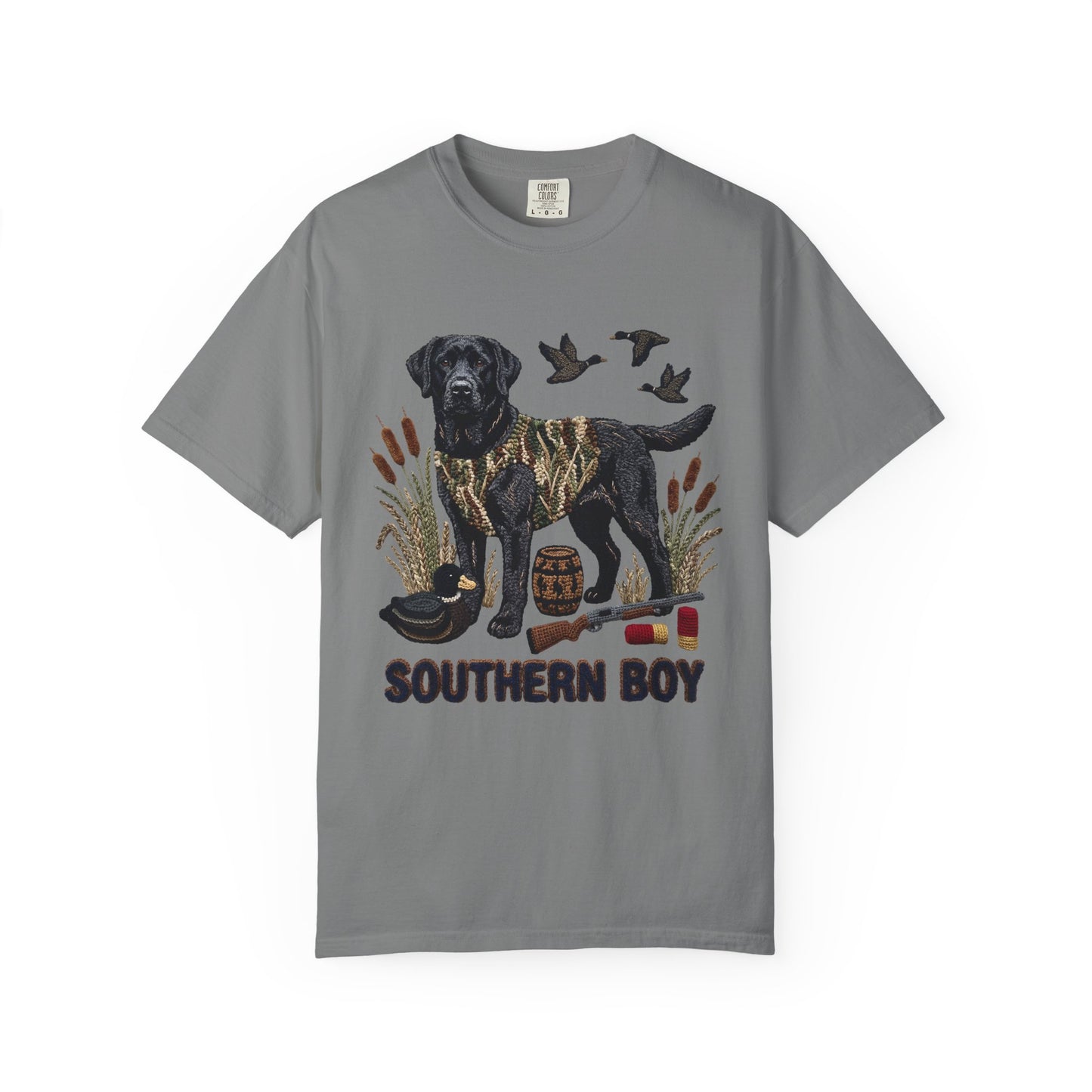 Southern Boy Hunting Dog T-Shirt — Black Lab, Duck Hunting Graphic Tee