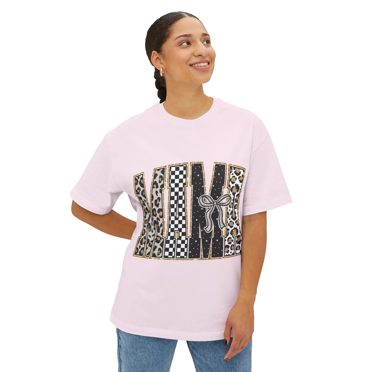 MAMA Leopard & Checkerboard Graphic Tee