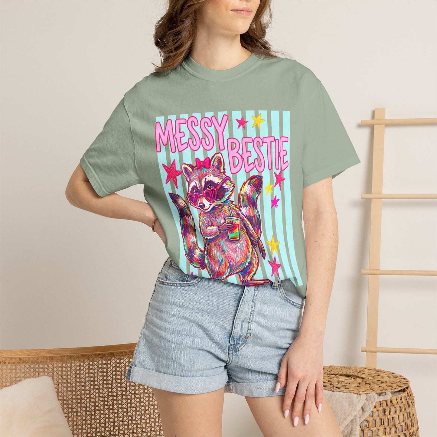Messy Bestie Raccoon T-Shirt — Cute Colorful Graphic Tee for Friends & Gifts