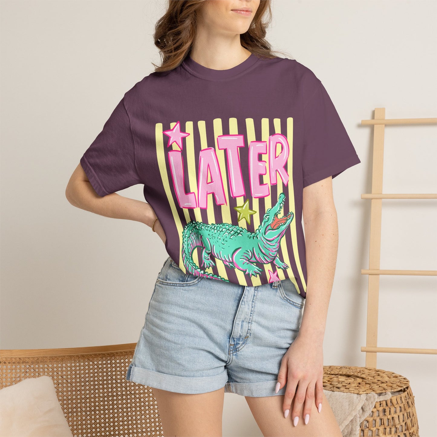 Later/After While T‑Shirt — Retro Neon Alligator Graphic Tee