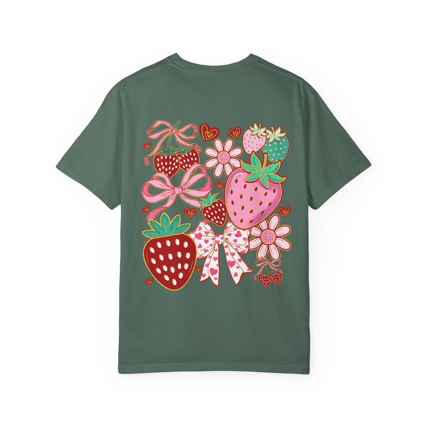 Strawberry Patch Graphic T-Shirt — Cute Ribbon & Flower Fruit Tee