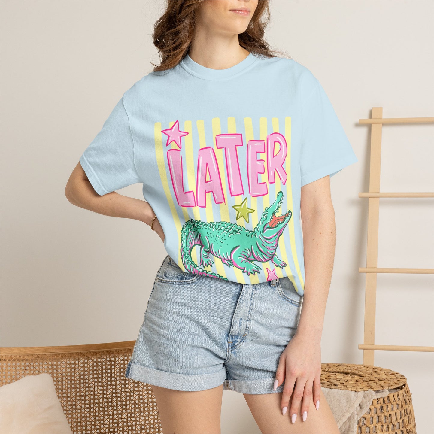 Later/After While T‑Shirt — Retro Neon Alligator Graphic Tee