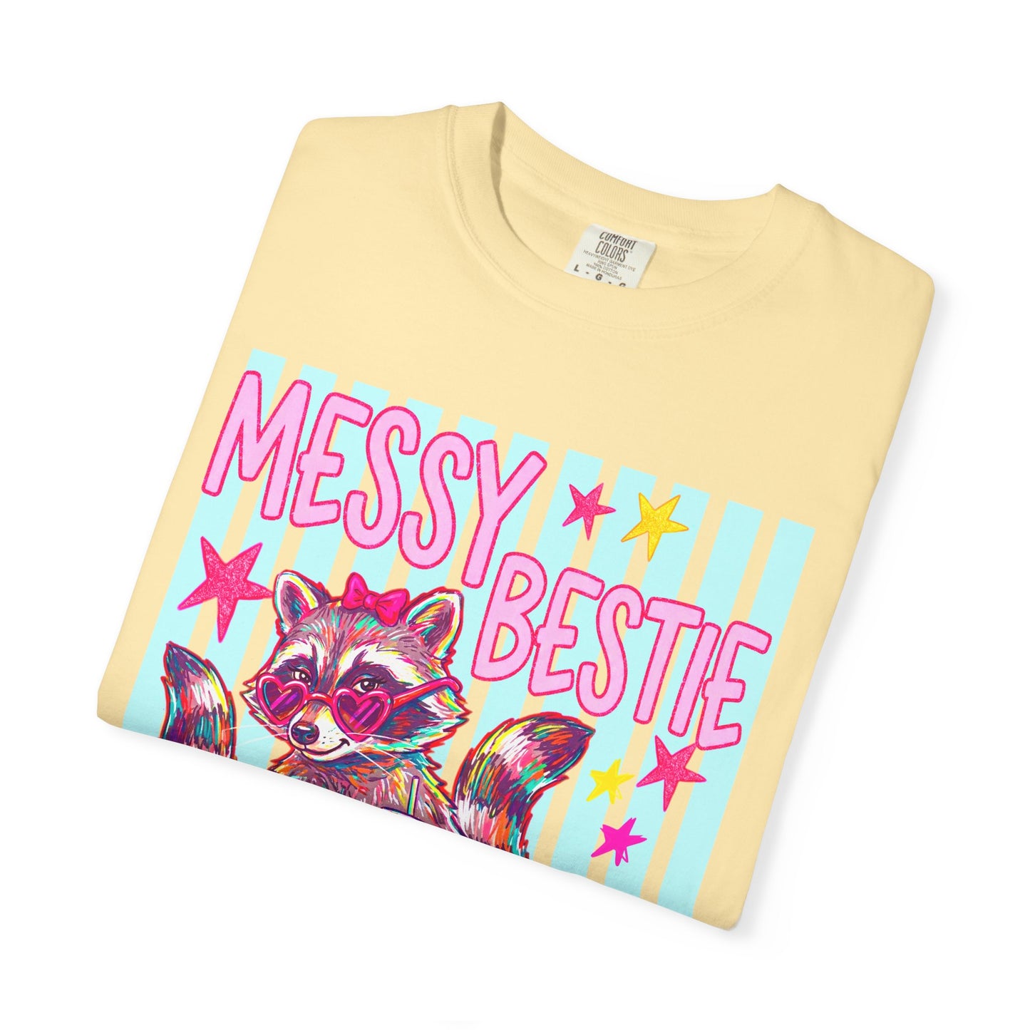 Messy Bestie Raccoon T-Shirt — Cute Colorful Graphic Tee for Friends & Gifts