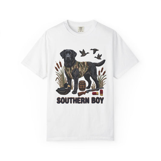 Southern Boy Hunting Dog T-Shirt — Black Lab, Duck Hunting Graphic Tee