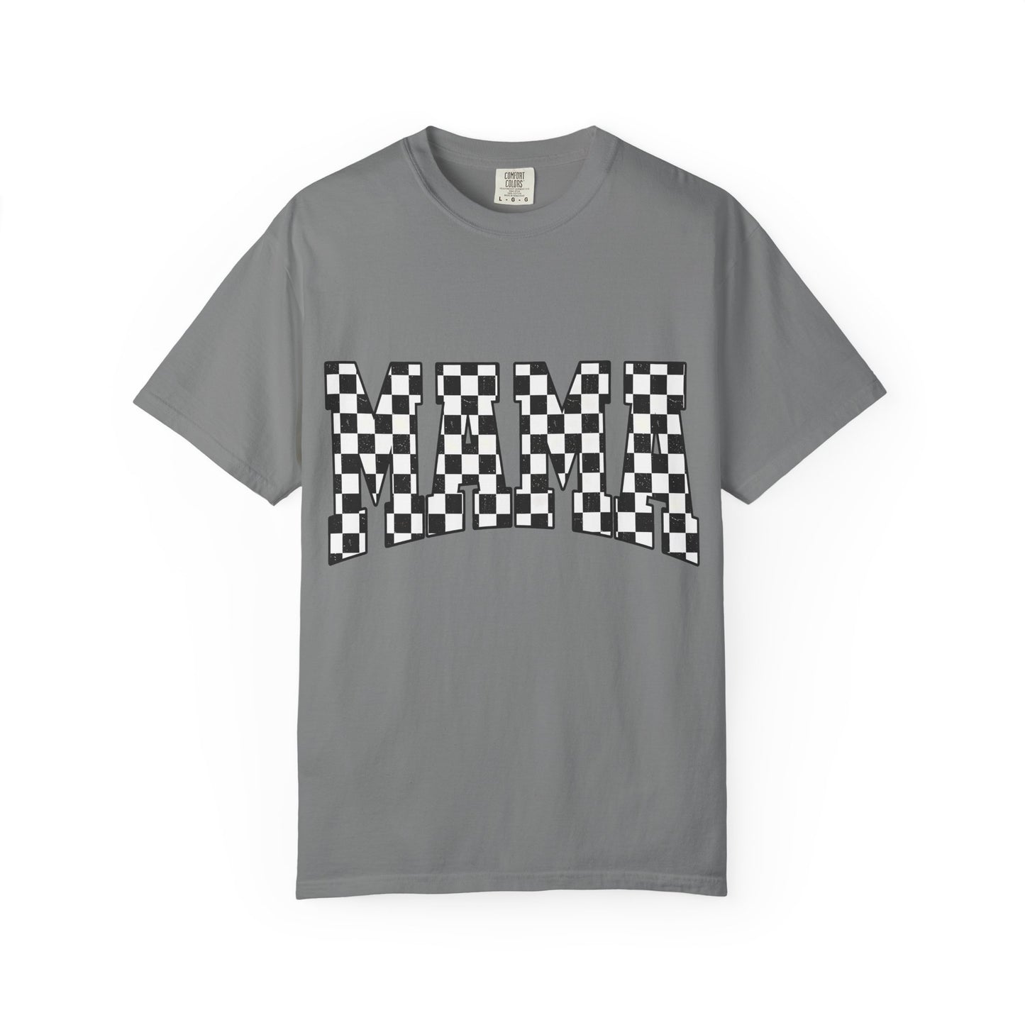 Mama Checkered Graphic Tee — Retro Black & White Mama T-Shirt