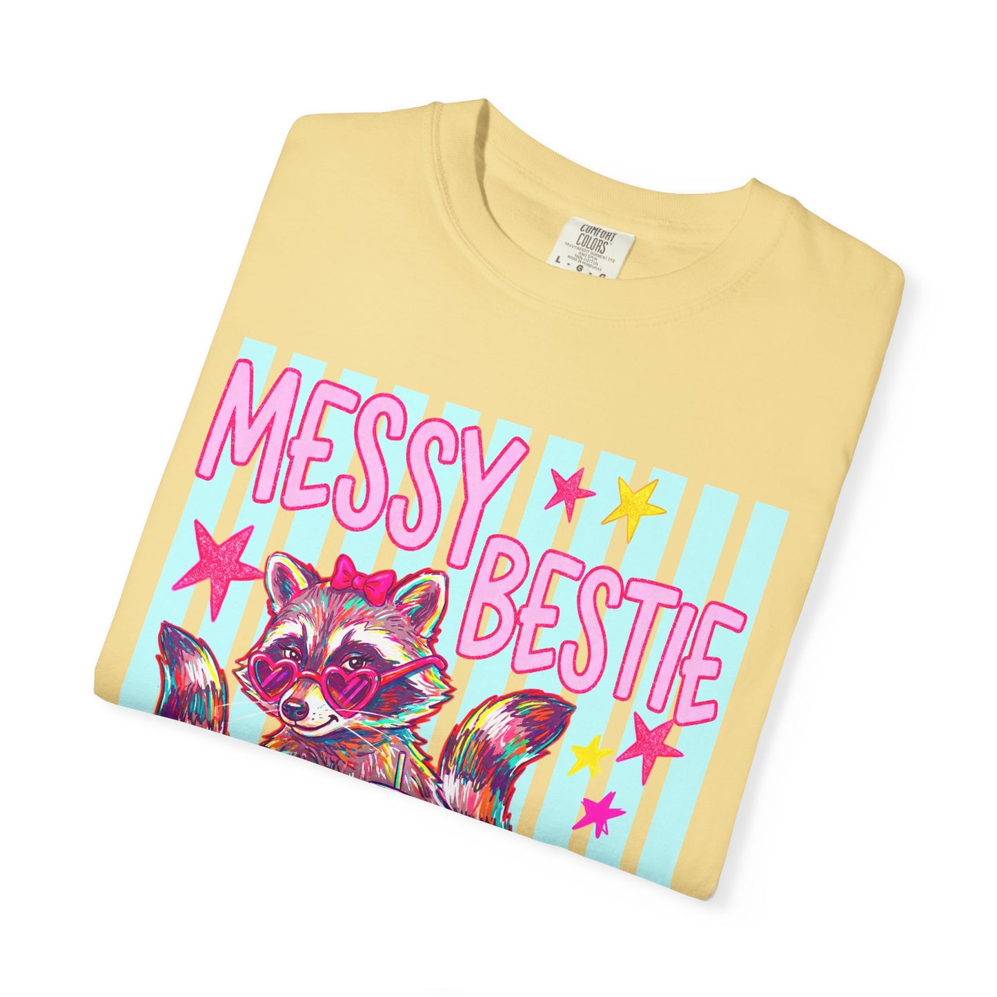 Messy Bestie Raccoon T-Shirt — Cute Colorful Graphic Tee for Friends & Gifts