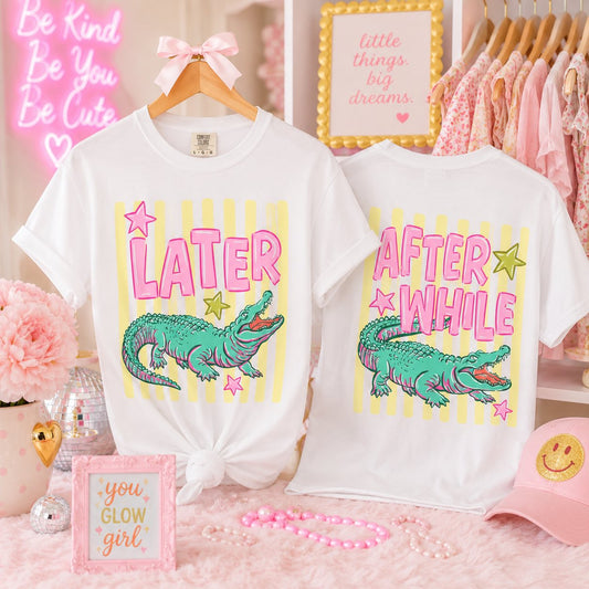 Later/After While T‑Shirt — Retro Neon Alligator Graphic Tee