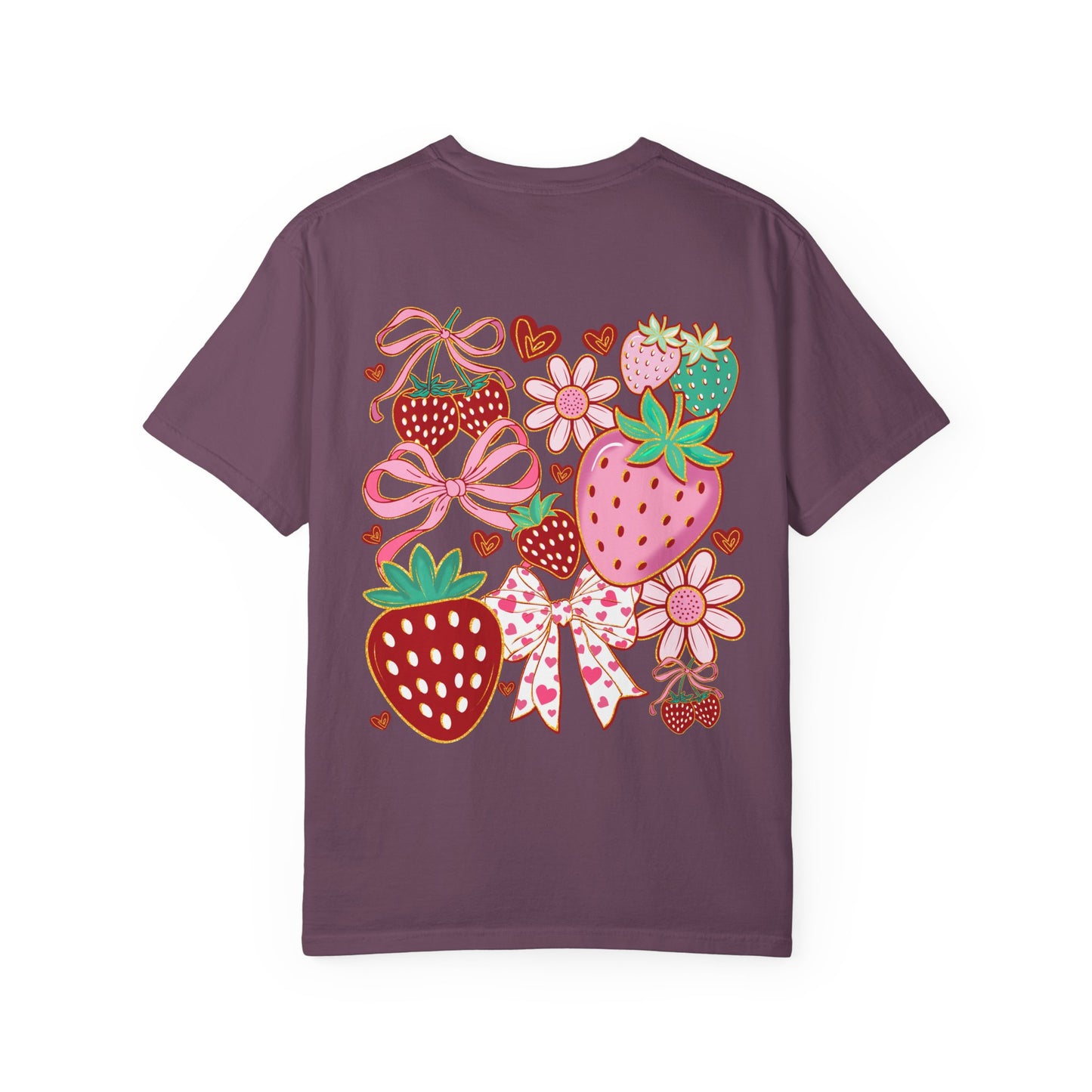 Strawberry Patch Graphic T-Shirt — Cute Ribbon & Flower Fruit Tee