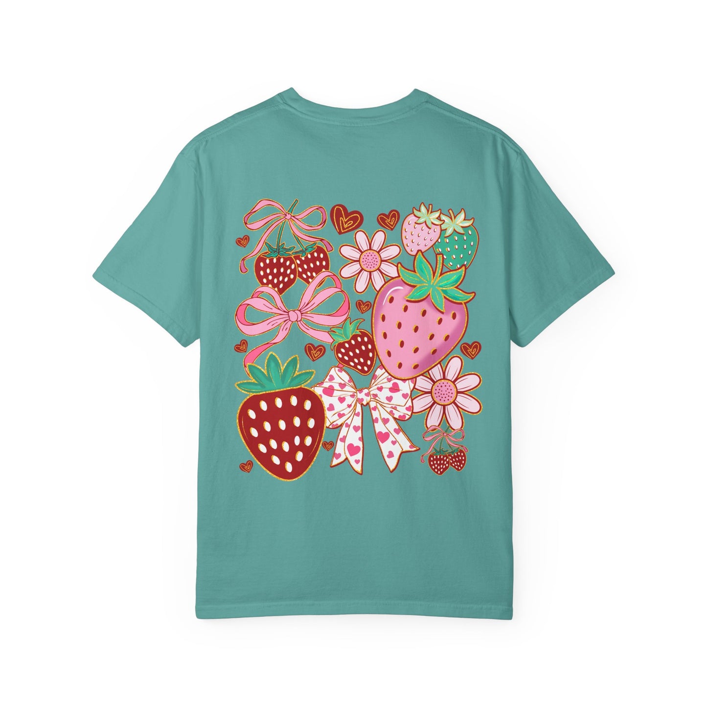Strawberry Patch Graphic T-Shirt — Cute Ribbon & Flower Fruit Tee