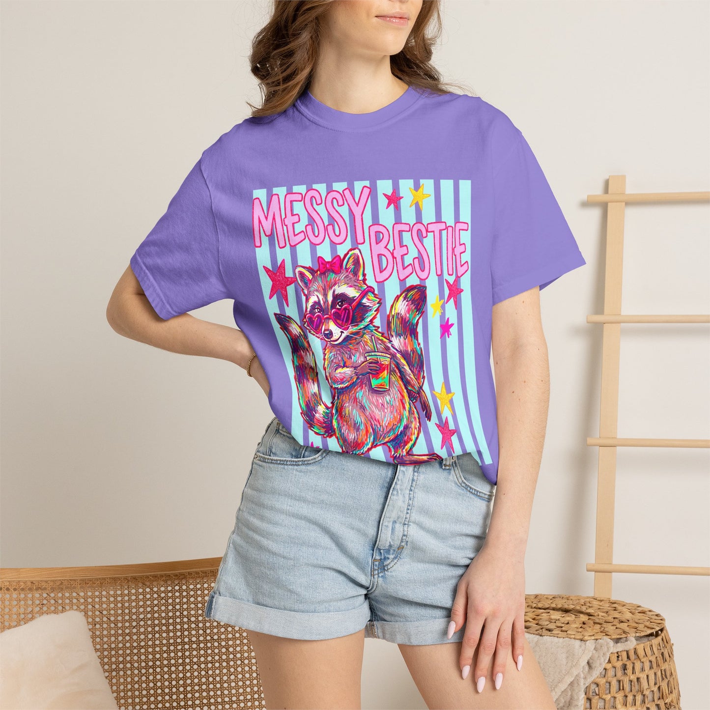 Messy Bestie Raccoon T-Shirt — Cute Colorful Graphic Tee for Friends & Gifts