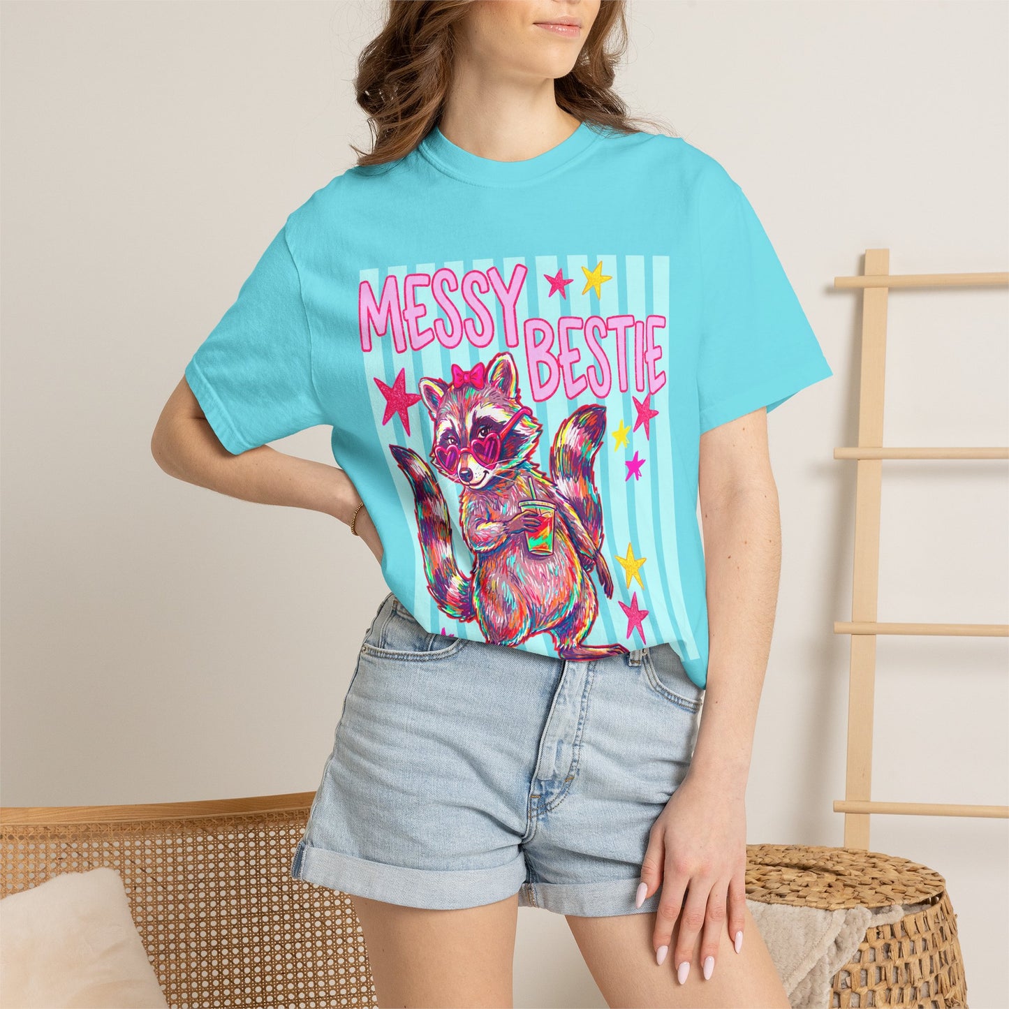 Messy Bestie Raccoon T-Shirt — Cute Colorful Graphic Tee for Friends & Gifts