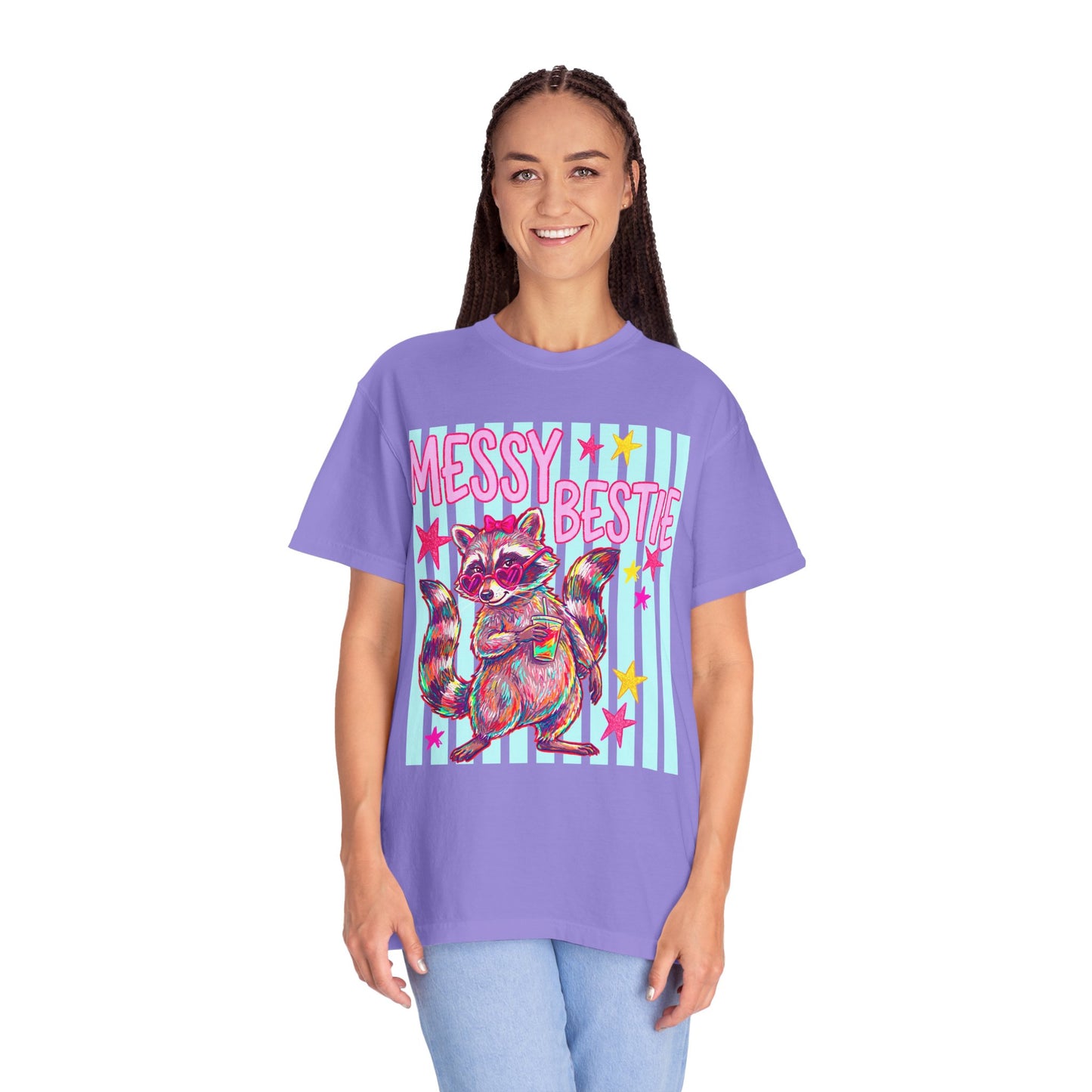 Messy Bestie Raccoon T-Shirt — Cute Colorful Graphic Tee for Friends & Gifts