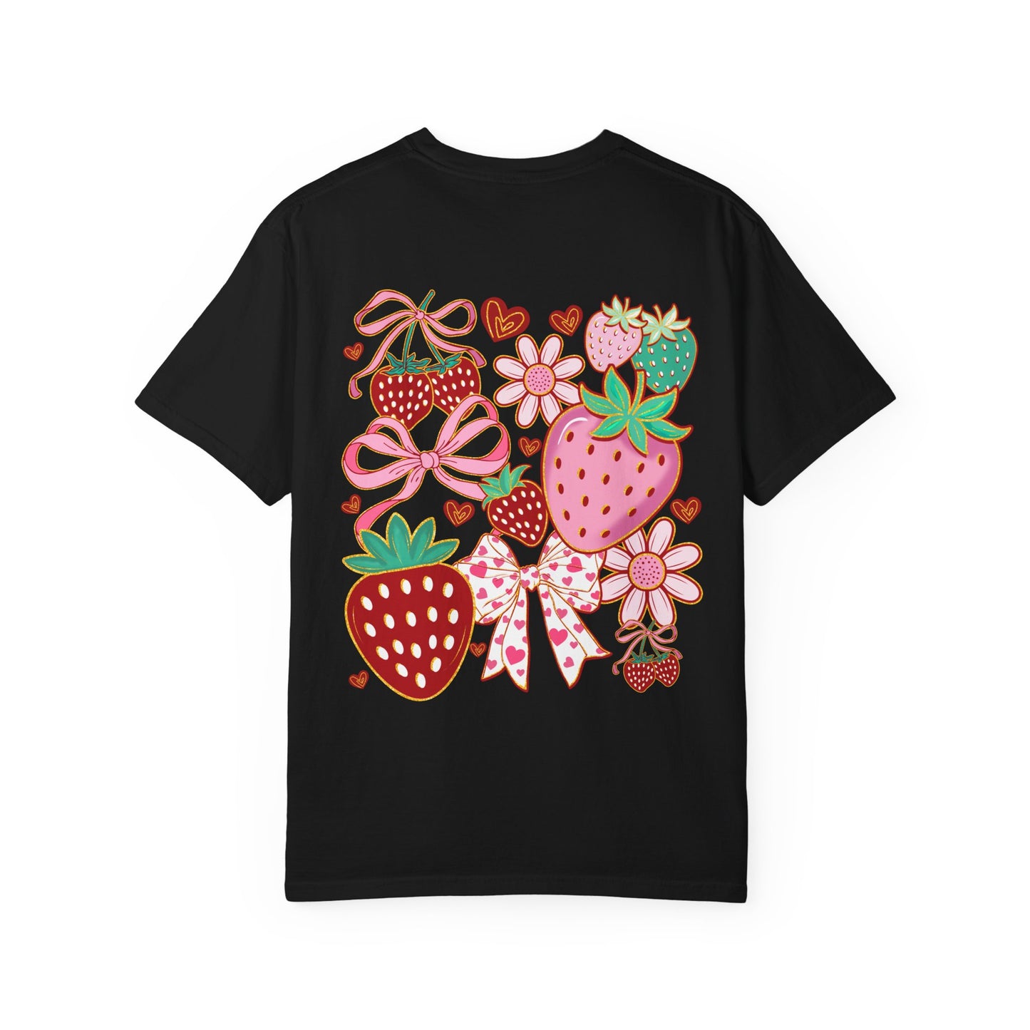 Strawberry Patch Graphic T-Shirt — Cute Ribbon & Flower Fruit Tee
