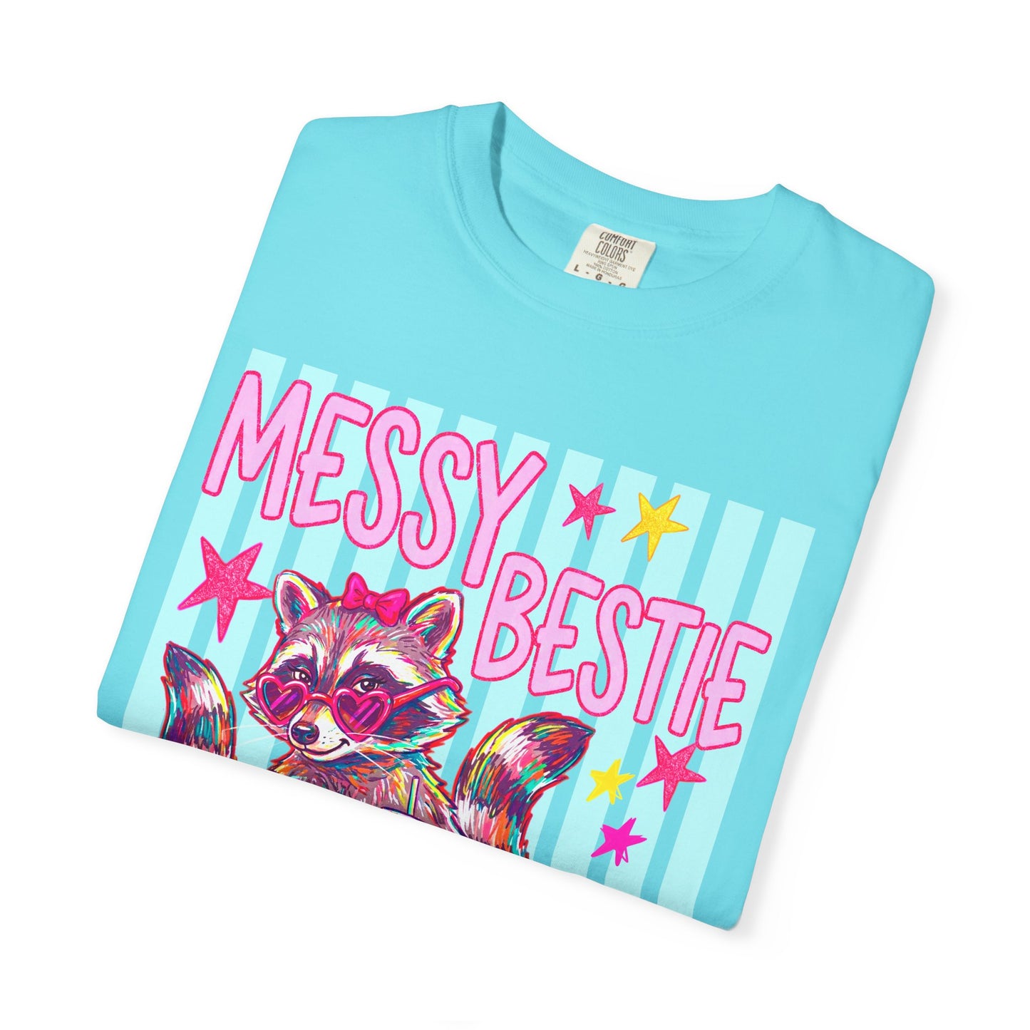 Messy Bestie Raccoon T-Shirt — Cute Colorful Graphic Tee for Friends & Gifts