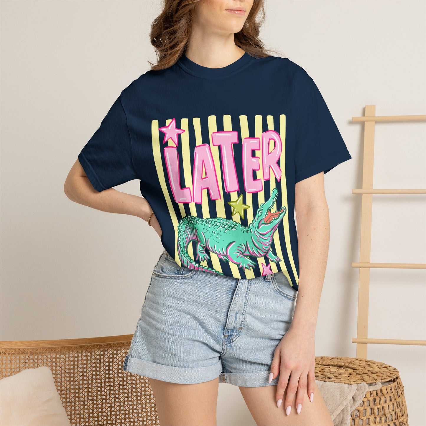 Later/After While T‑Shirt — Retro Neon Alligator Graphic Tee