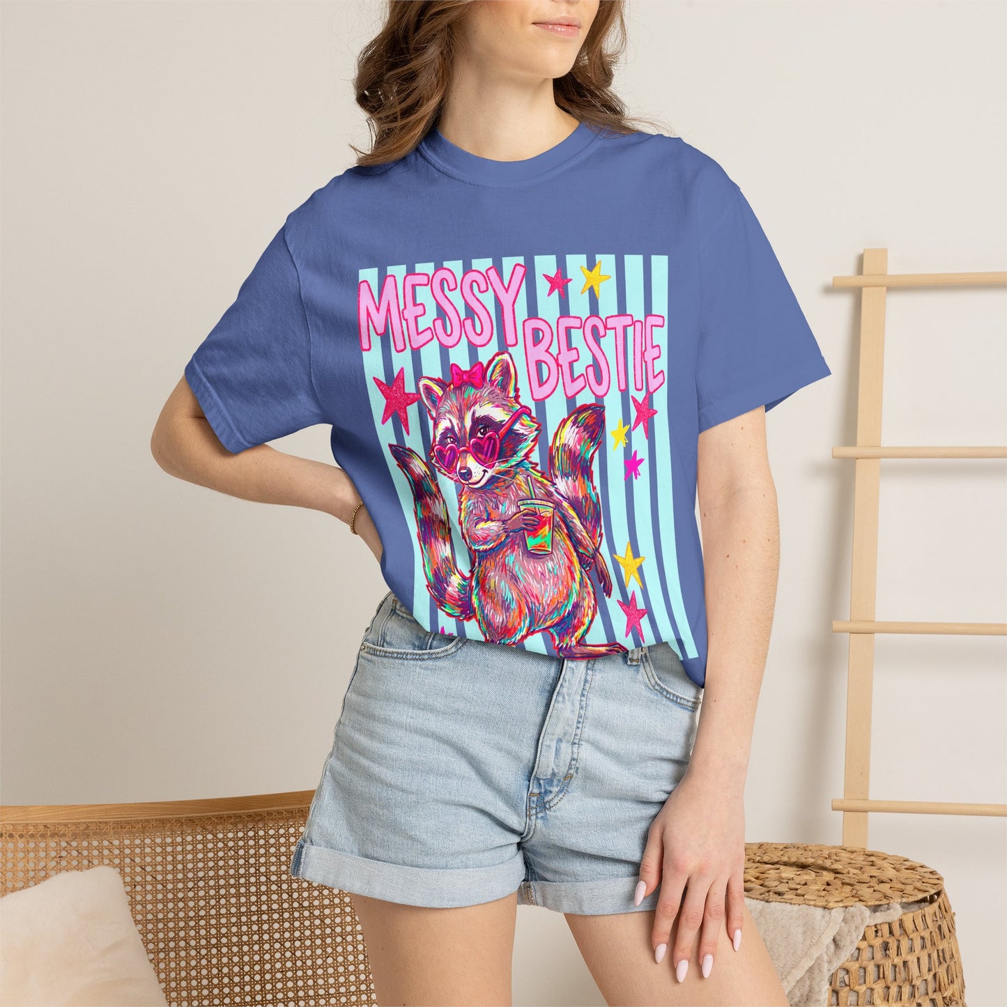 Messy Bestie Raccoon T-Shirt — Cute Colorful Graphic Tee for Friends & Gifts