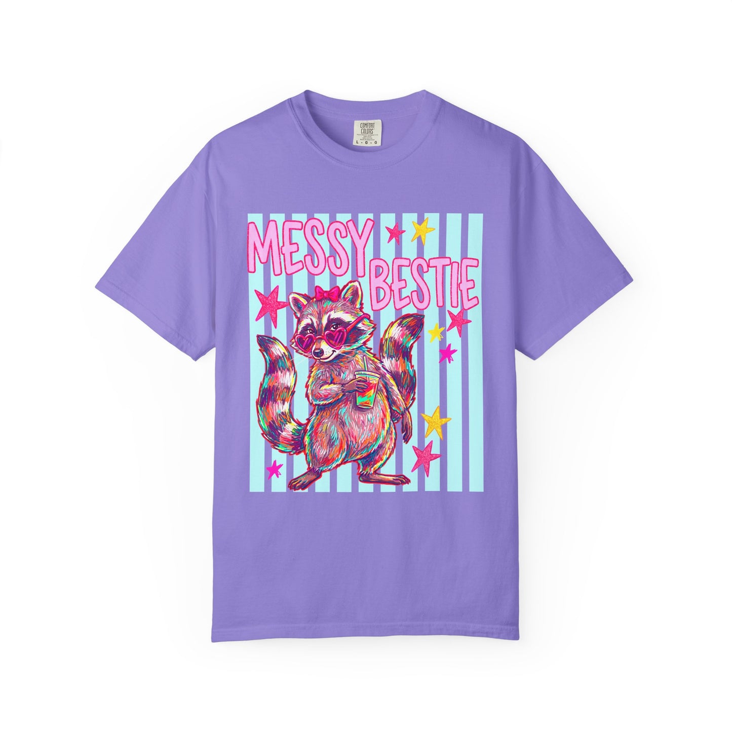 Messy Bestie Raccoon T-Shirt — Cute Colorful Graphic Tee for Friends & Gifts