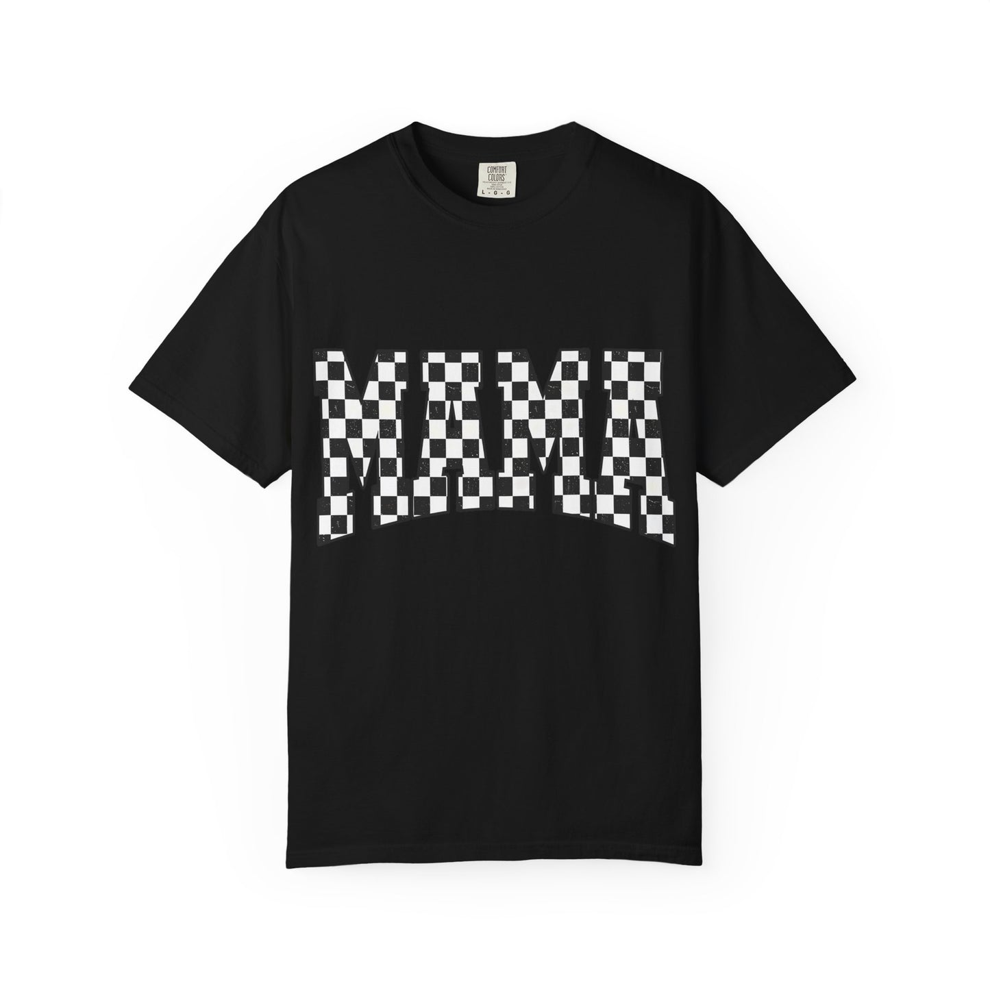 Mama Checkered Graphic Tee — Retro Black & White Mama T-Shirt
