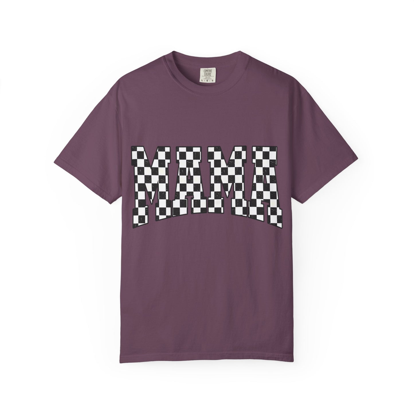 Mama Checkered Graphic Tee — Retro Black & White Mama T-Shirt