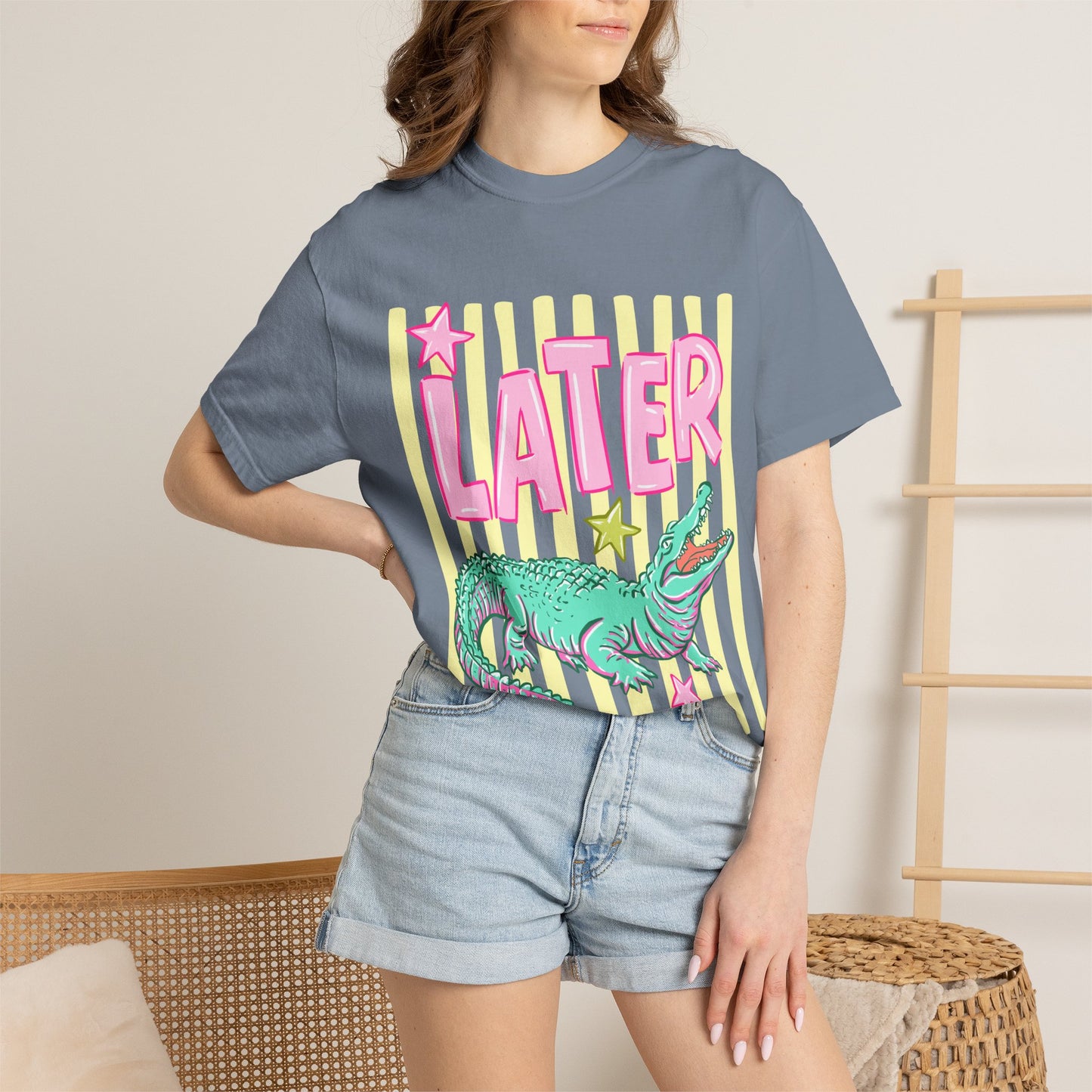 Later/After While T‑Shirt — Retro Neon Alligator Graphic Tee