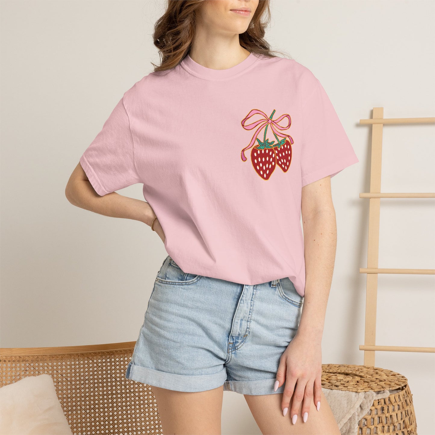 Strawberry Patch Graphic T-Shirt — Cute Ribbon & Flower Fruit Tee