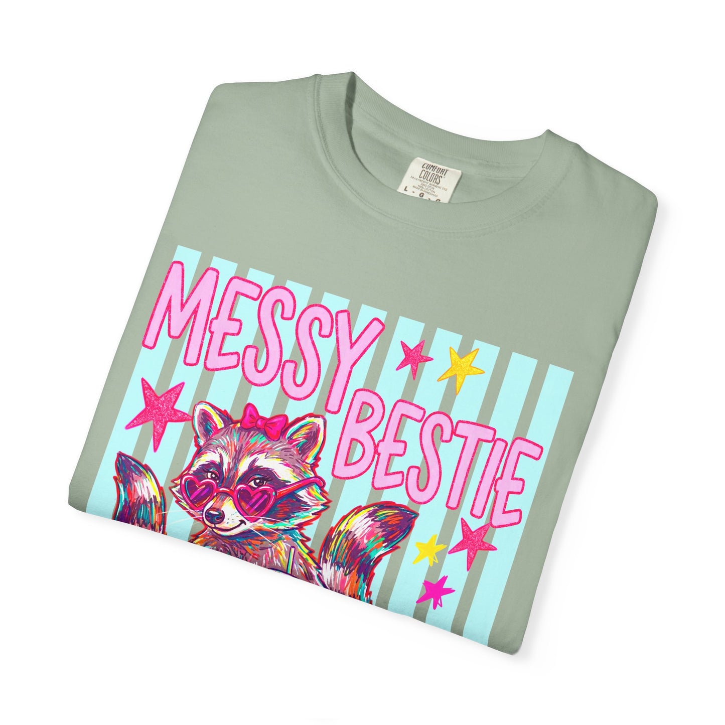 Messy Bestie Raccoon T-Shirt — Cute Colorful Graphic Tee for Friends & Gifts