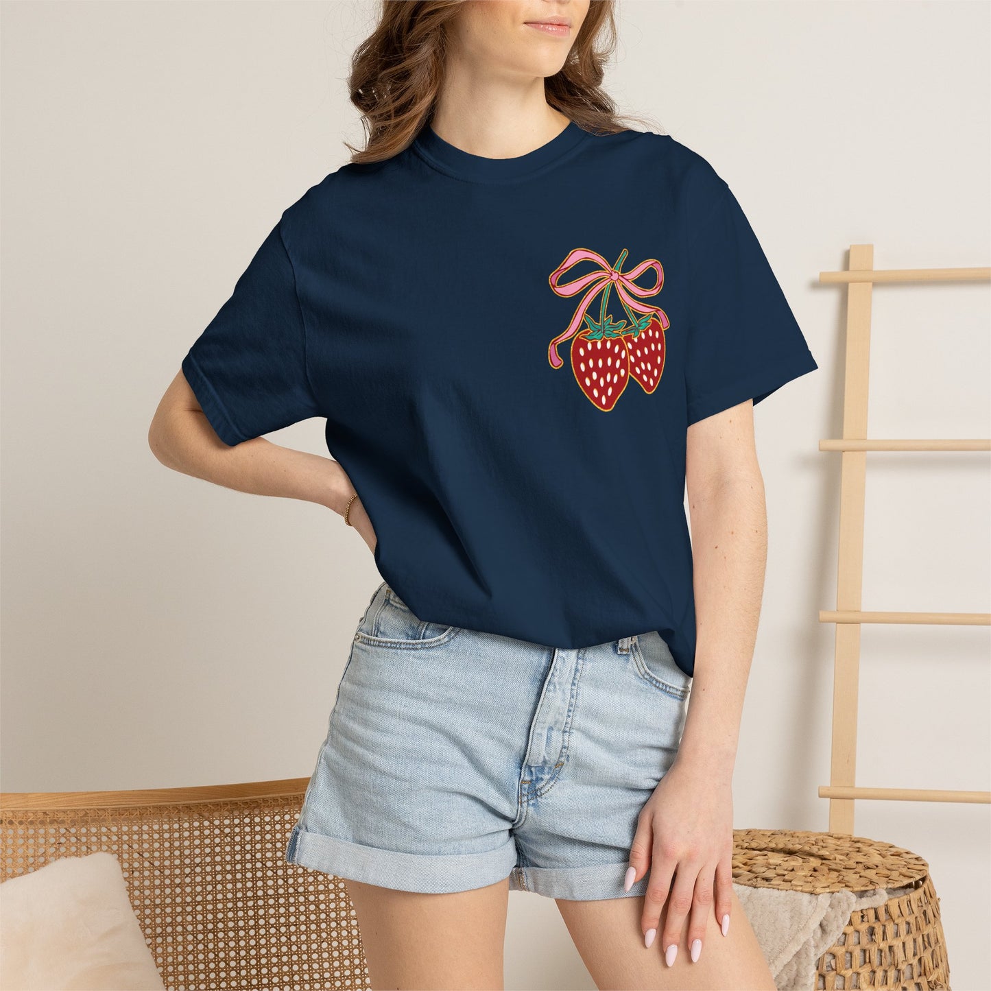 Strawberry Patch Graphic T-Shirt — Cute Ribbon & Flower Fruit Tee