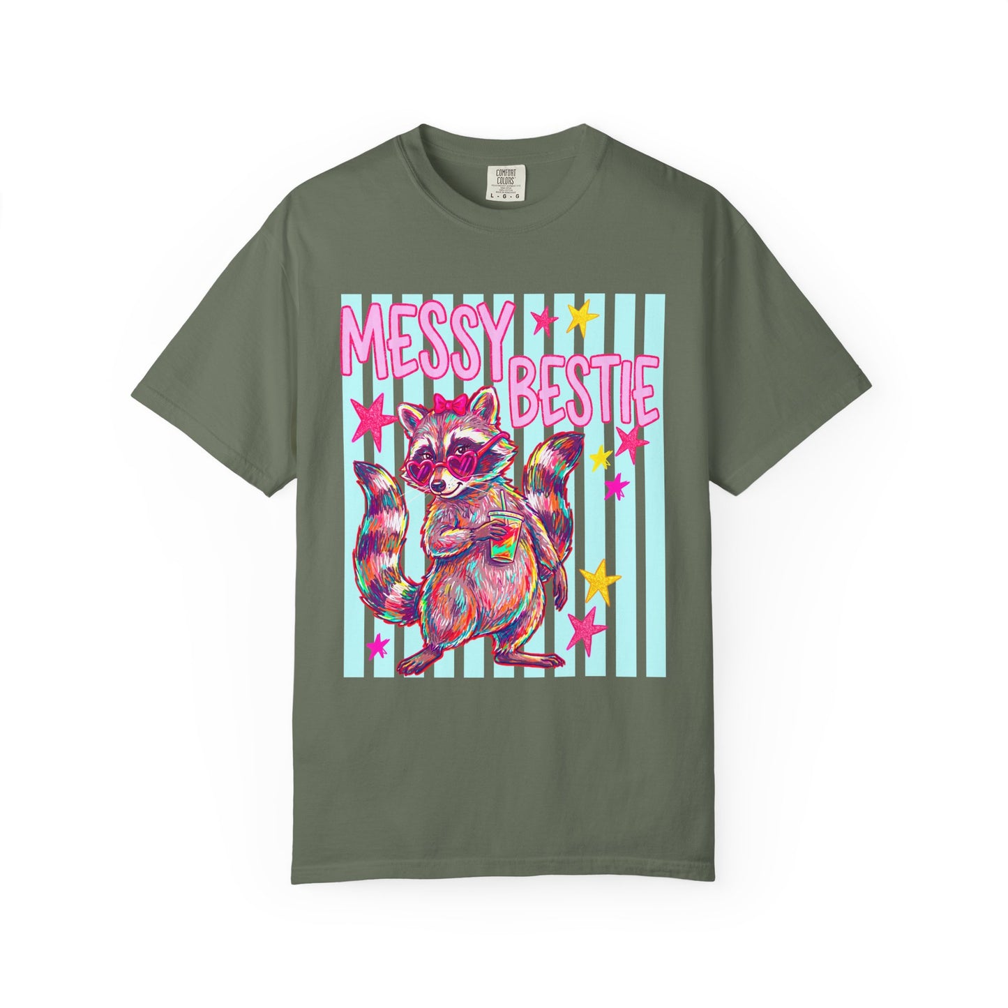 Messy Bestie Raccoon T-Shirt — Cute Colorful Graphic Tee for Friends & Gifts