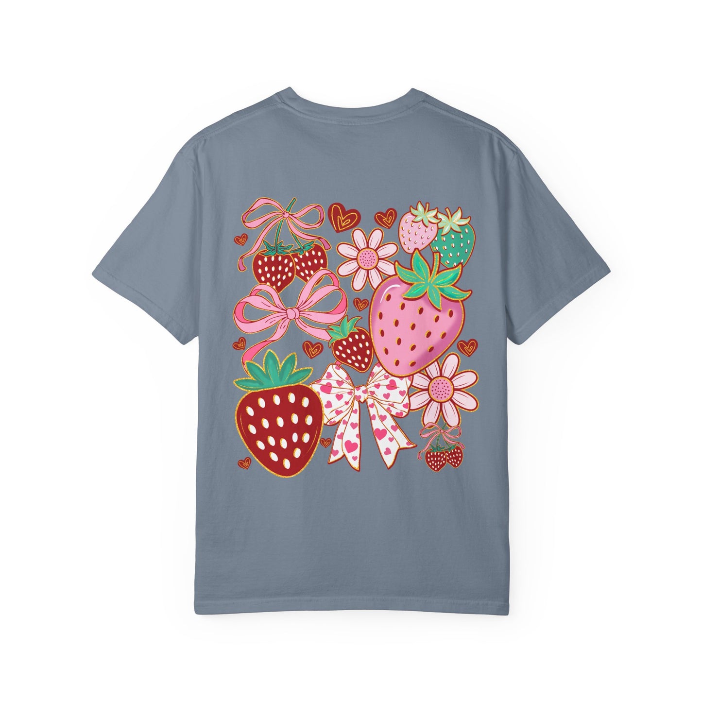 Strawberry Patch Graphic T-Shirt — Cute Ribbon & Flower Fruit Tee