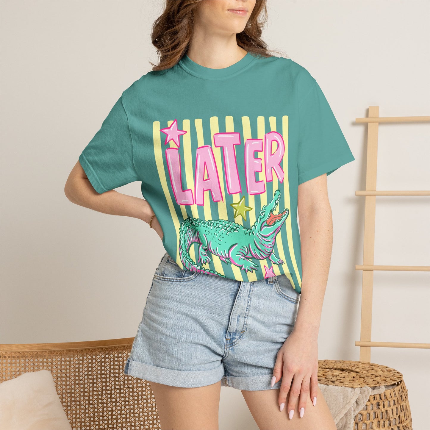 Later/After While T‑Shirt — Retro Neon Alligator Graphic Tee