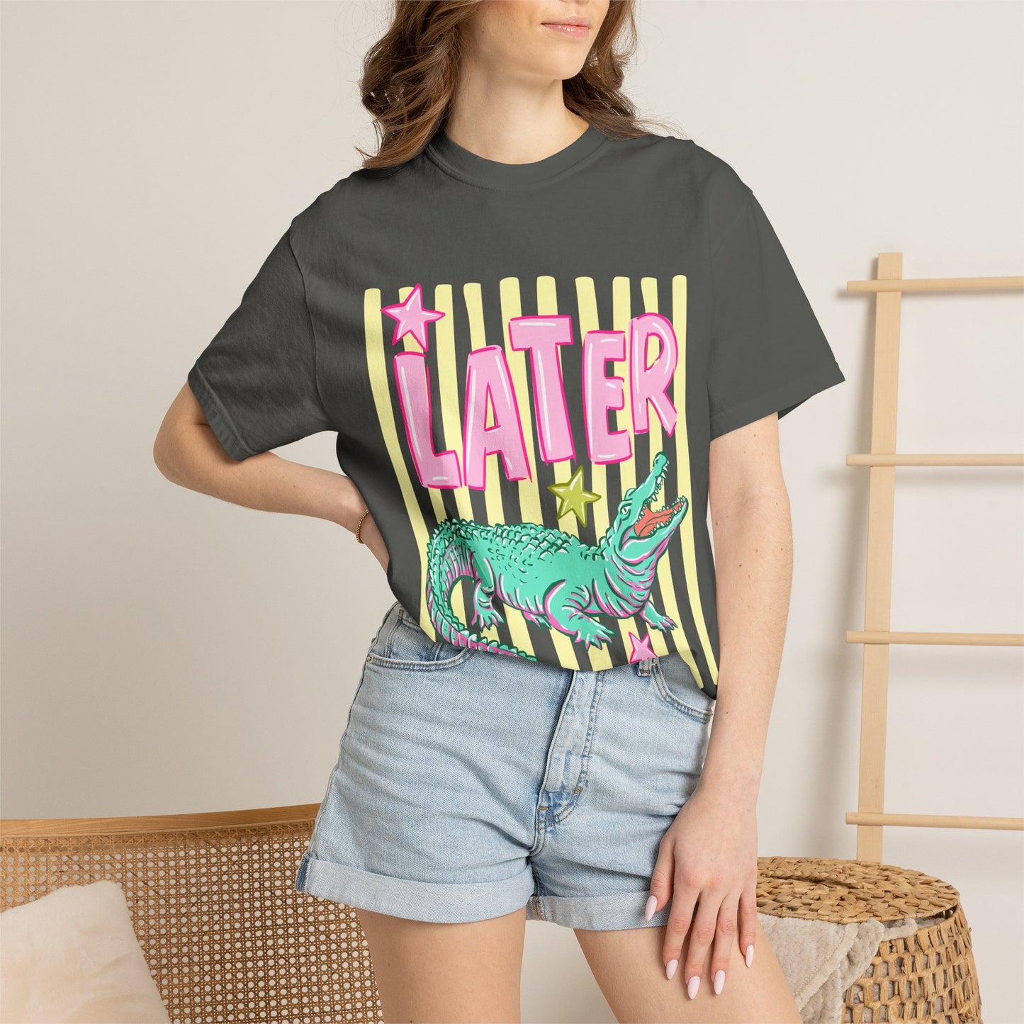 Later/After While T‑Shirt — Retro Neon Alligator Graphic Tee