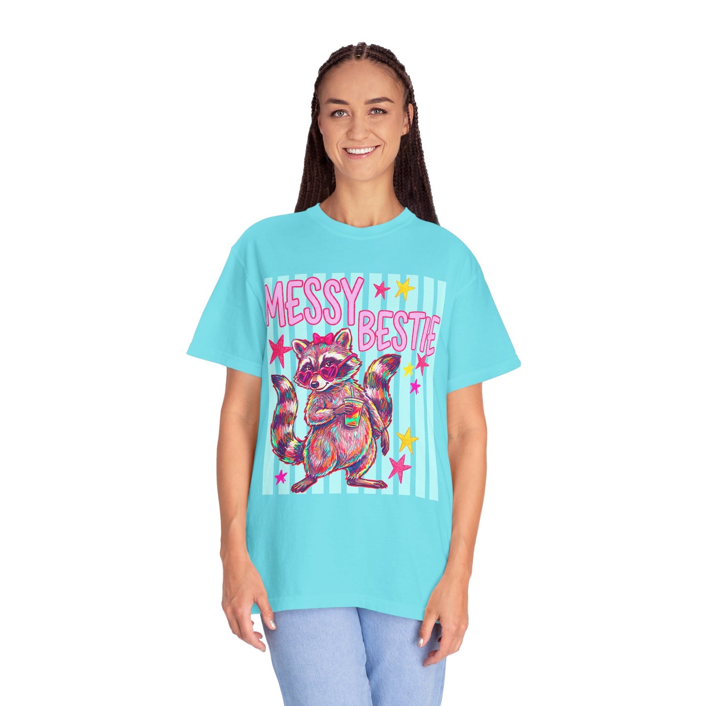 Messy Bestie Raccoon T-Shirt — Cute Colorful Graphic Tee for Friends & Gifts