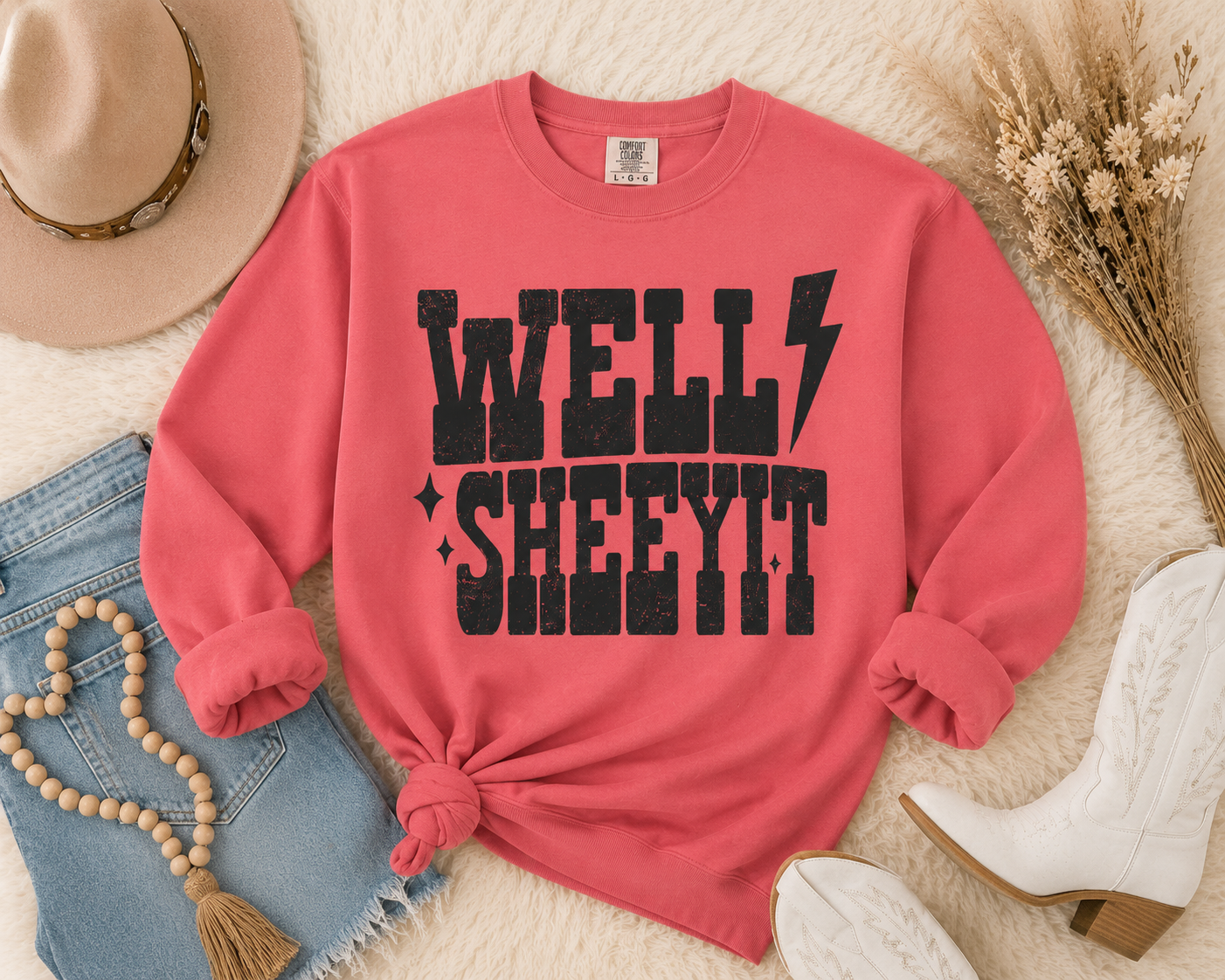 Well Sheeyit Sweatshirt — Retro Distressed Graphic Crewneck